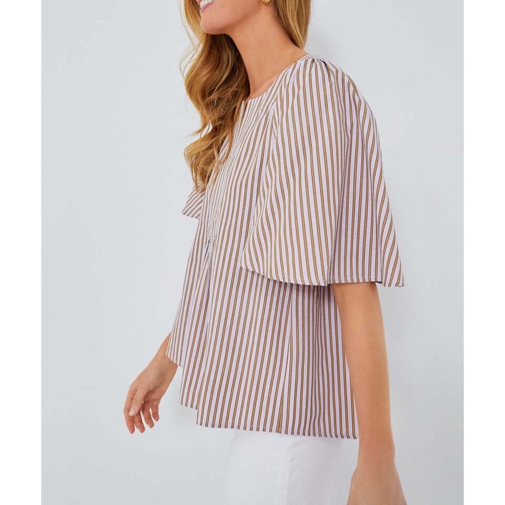 Tuckernuck Pomander Place Lilac Stripe Seersucker Finley Flutter Sleeve Top XL - Picture 3 of 4